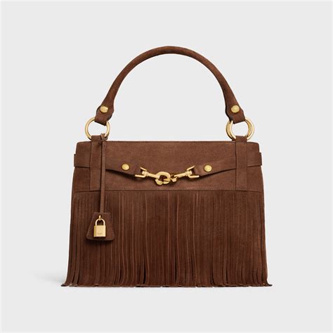 CELINE Medium annabel bag with fringes in suede calfskin.